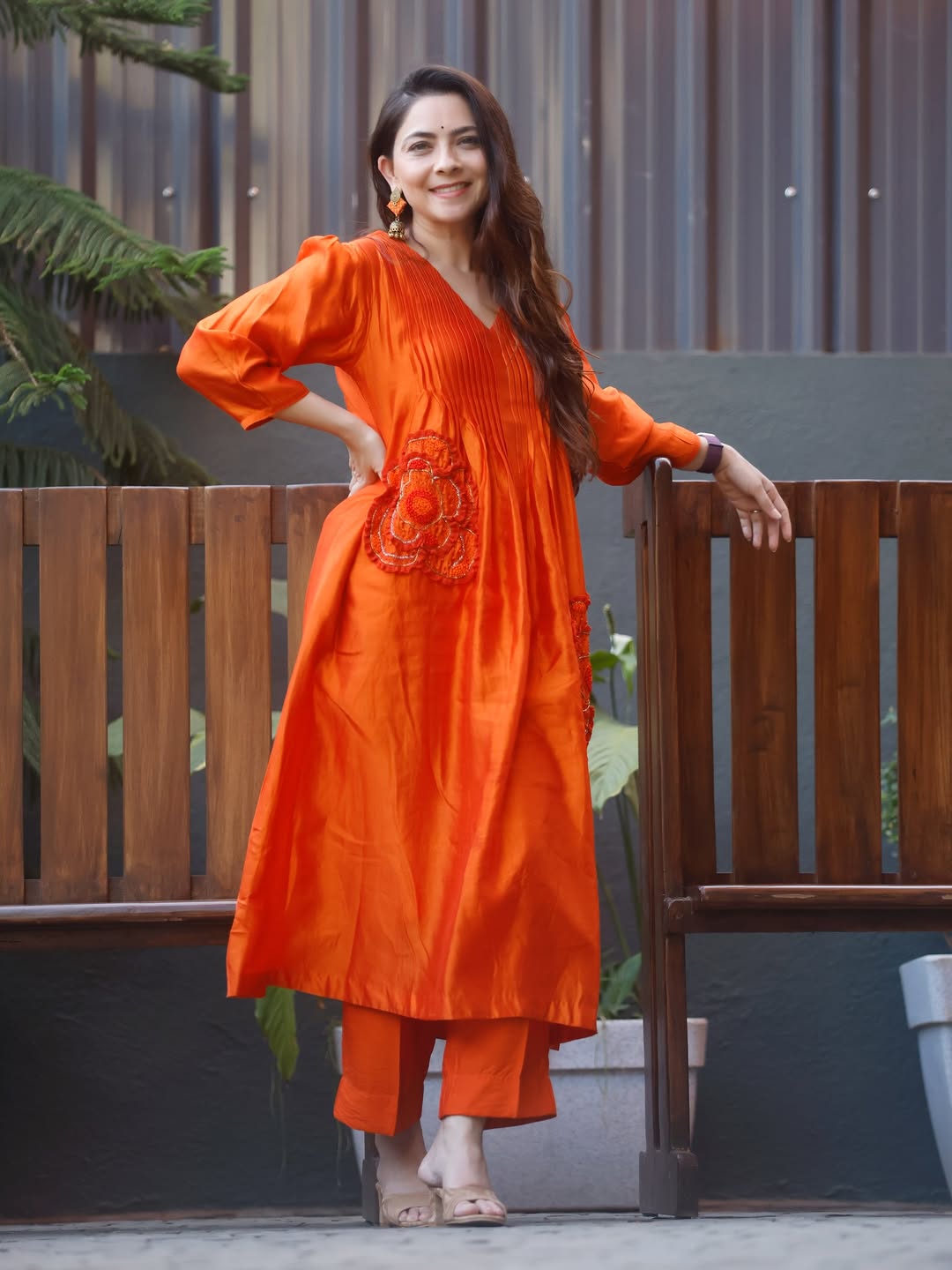 Sonalee Kulkarni orange dress look
