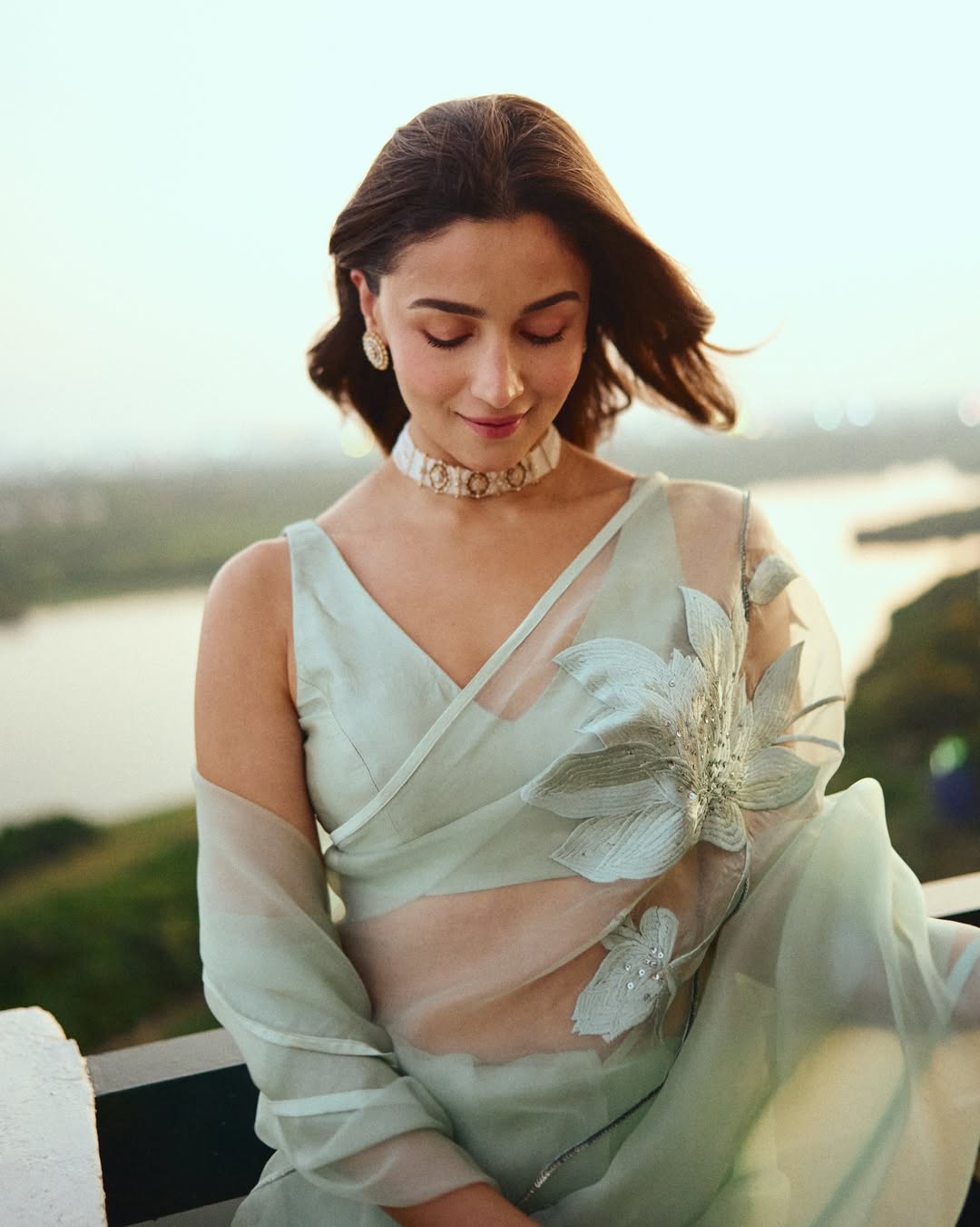 Alia Bhatt pastel green saree look