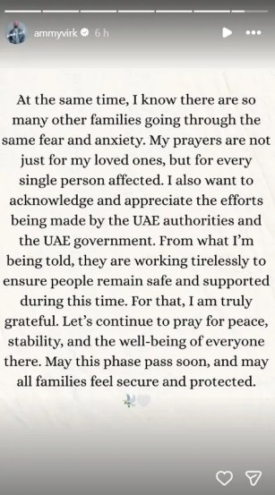 Ammy Virk Instagram Story