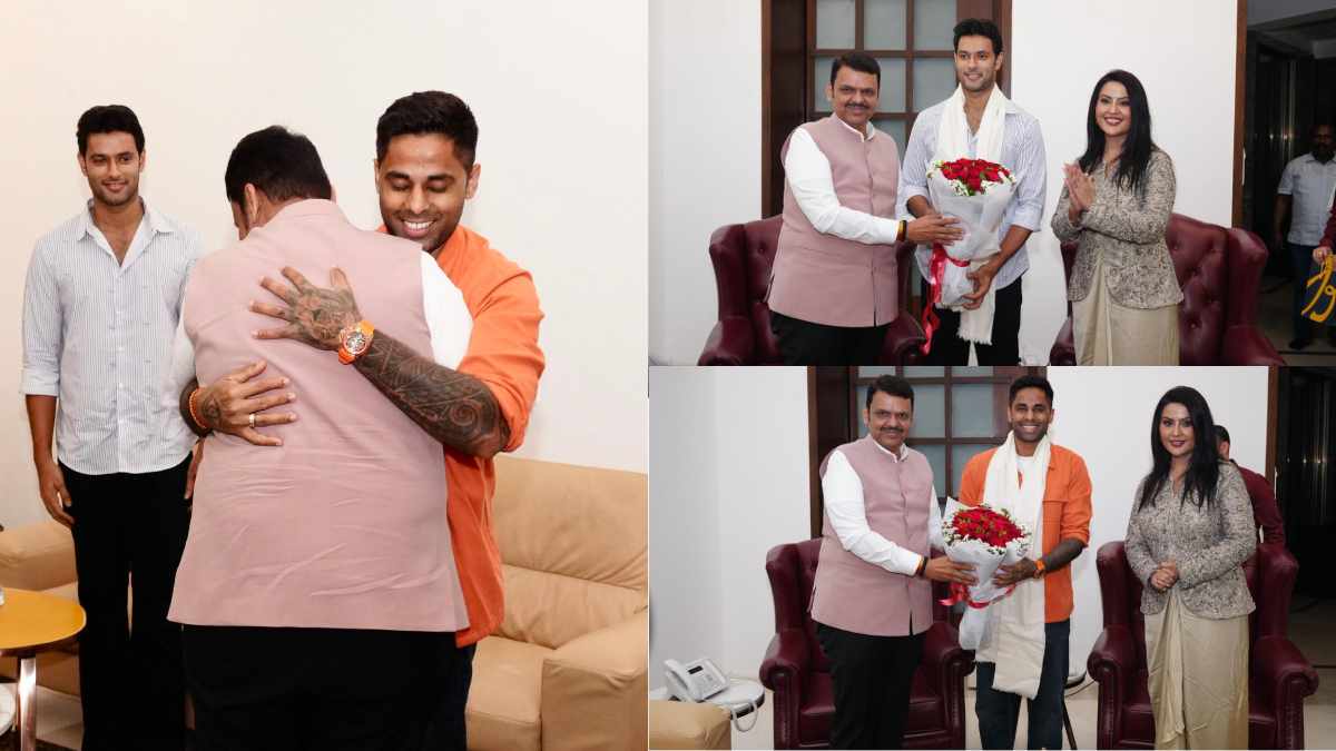 मुख्यमंत्री फडणवीसांची कर्णधार सूर्याला ‘जादू की झप्पी’! वर्षा बंगल्यावर सूर्यकुमार व शिवम दुबेचा केला सन्मान; फोटो पाहिलेत?