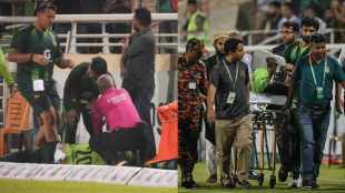 PAK vs BAN Hussain talat Shoulder Injury while fielding taken to hospital from live match