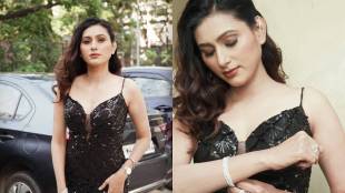Reshma Shinde black bodycon gown look