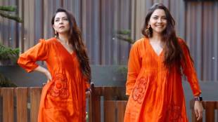 Sonalee Kulkarni orange dress look