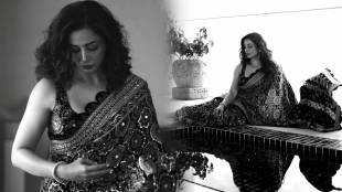 Neha Pendse saree look, Neha Pendse photoshoot black and white