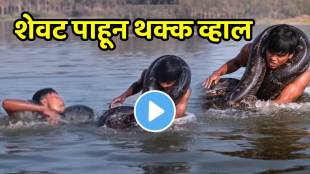 बापरे! तलावात डुबकी मारताच अजगराने व्यक्तीच्या शरीराला वेढले, गळ्याभोवती घातला पिंगा अन्… थरारक शेवट पाहून धक्का Shocking Video Viral Python Attack On Man In Water Viral News In Marathi