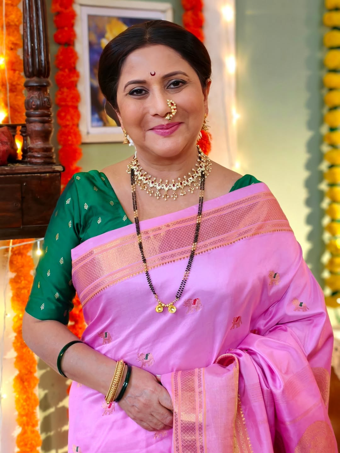 Nivedita Ashok Saraf Pink Paithani Saree Look
