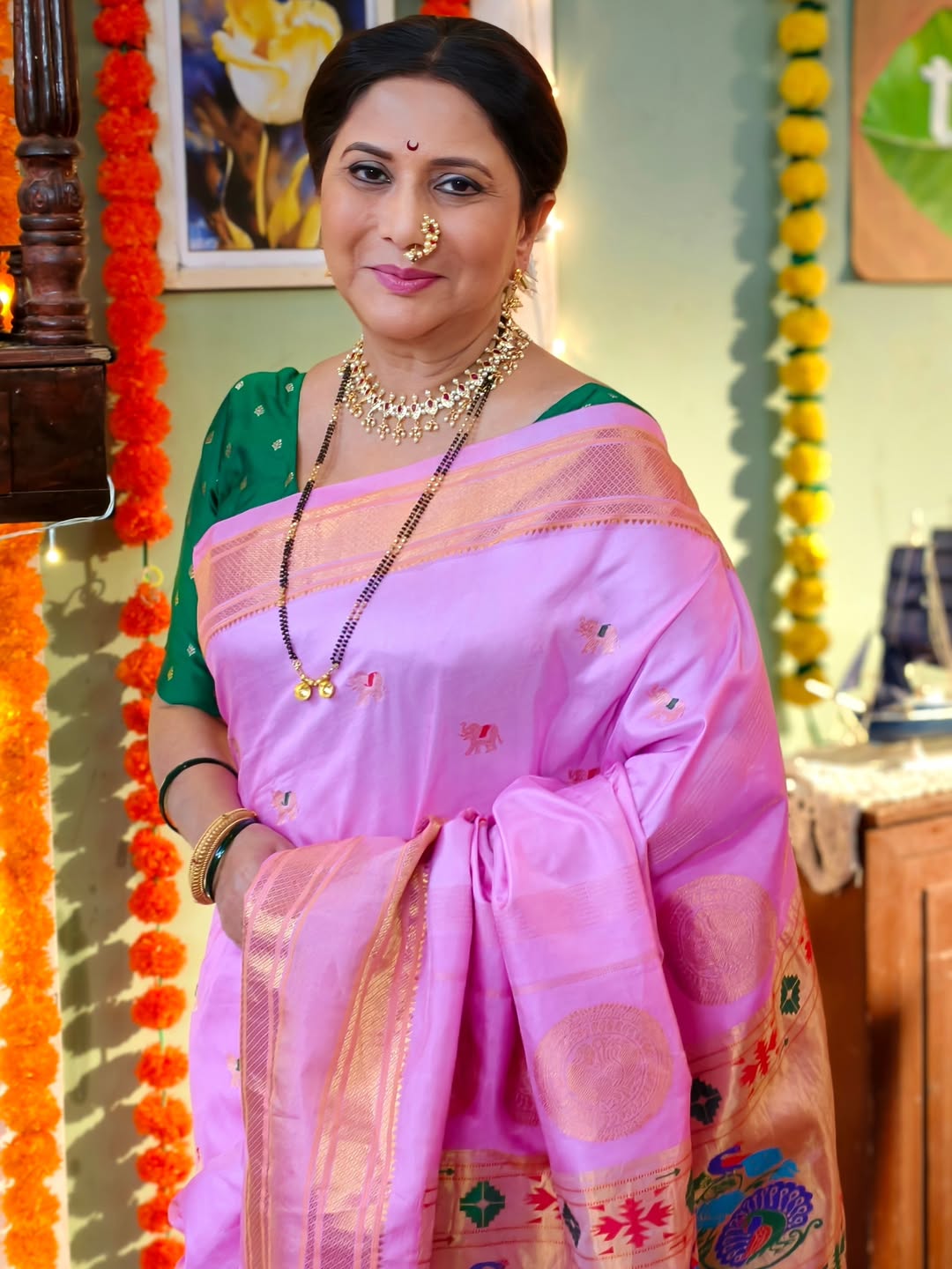 Nivedita Ashok Saraf Pink Paithani Saree Look
