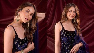 Rakul Preet Singh Navy Blue Velvet Dress Look