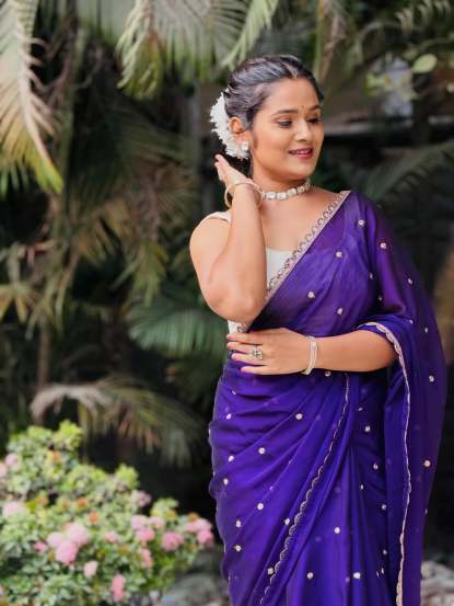 Sakshi Subhash Purple Saree Look