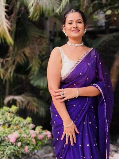 Sakshi Subhash Purple Saree Look