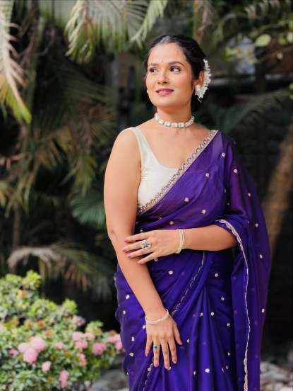 Sakshi Subhash Purple Saree Look