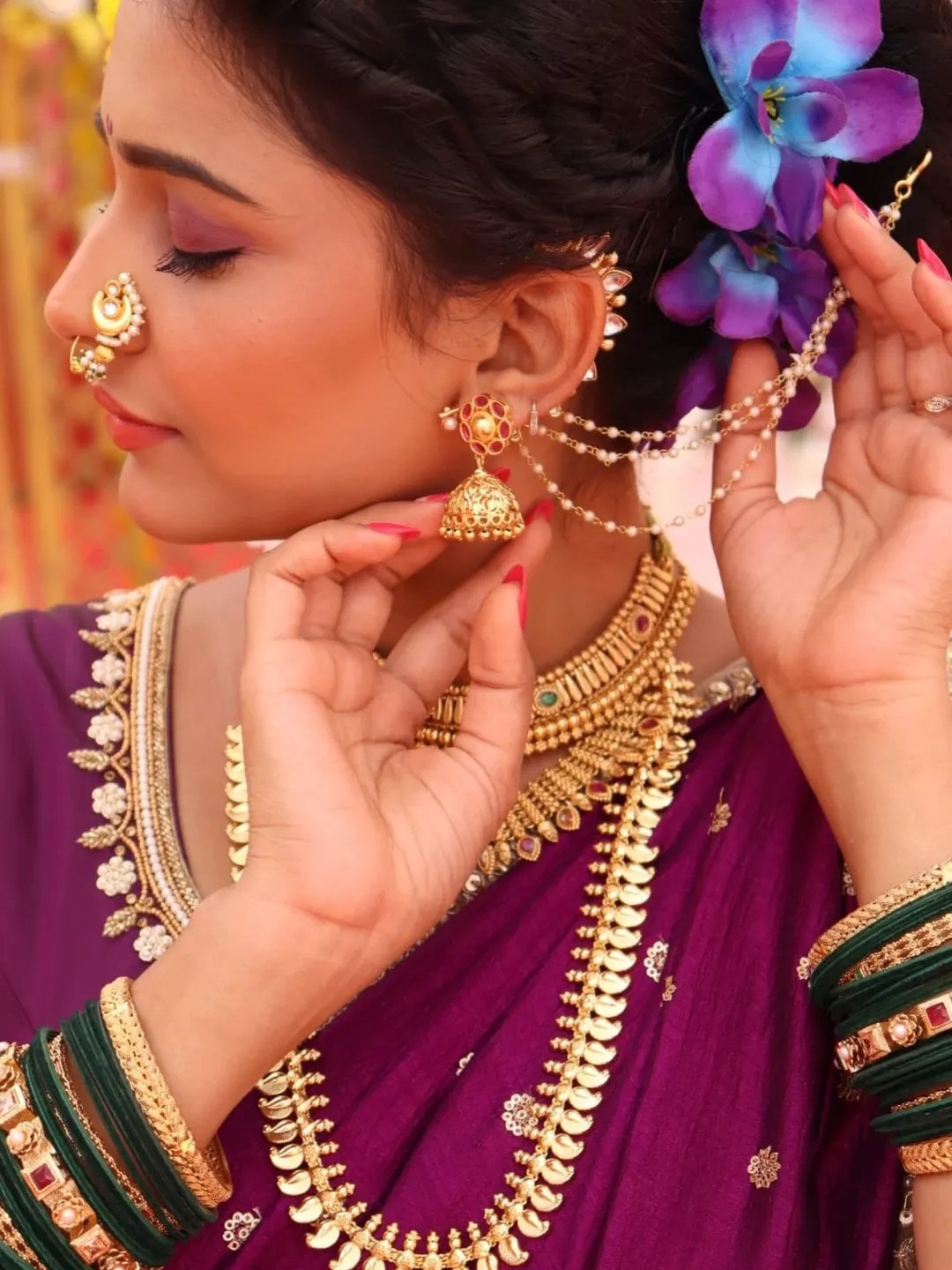 Shivani Mundhekar Purple Nauvari Saree Jewellery Look