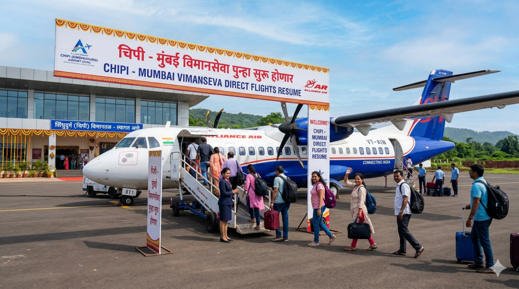 Chipi Airport Sindhudurg to Mumbai flight service | Maharashtra government VGF fund for airlines | Sindhudurg tourism connectivity news | Just Udo Aviation Chipi Mumbai flights Chipi Airport Sindhudurg to Mumbai flight service | Maharashtra government VGF fund for airlines | Sindhudurg tourism connectivity news | Just Udo Aviation Chipi Mumbai flights