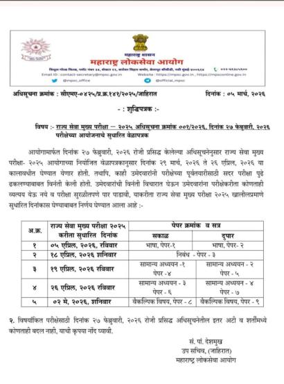 मोठी बातमी! ‘एमपीएससी’ राज्यसेवा मुख्य परीक्षेची तारीख पुढे ढकलली, लाखो विद्यार्थ्यांना दिलासा; अशा आहेत नवीन तारखा…