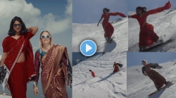 शुभ्र बर्फ, भराधाव वेग अन् वाऱ्यावर उडणाऱ्या पदर….साडी नेसून तरुणींचं धाडसी स्नोबोर्डिंग; Video Viral