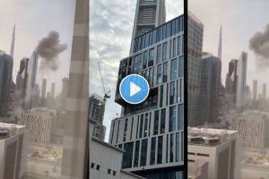 Burj Khalifa building blast scene Dubai | Smoke after Dubai building explosion | बुर्ज खलिफा जवळील इमारतीत स्फोट | दुबई इमारत स्फोट दृश्य