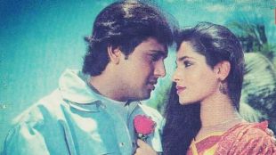 Govinda with Neelam Kothari in a movie still and a photo with wife Sunita Ahuja.