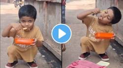 चिमुकल्याची निरागसता! शाळेत जाताना लागली भूक, रस्त्यात थांबून डब्बा उघडला अन्…; पाहा क्यूट VIDEO