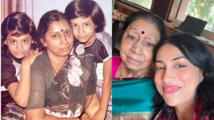 Actress Kranti Redkar with her mother and family photos from the viral video.