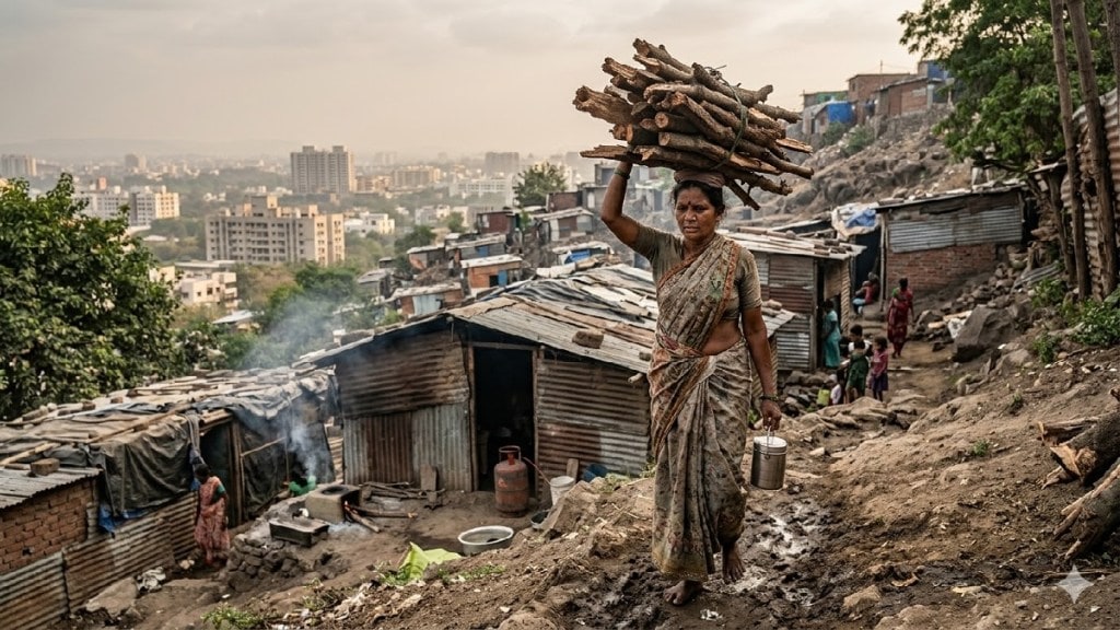 Pune slum women health issues firewood usage | Women carrying firewood on Pune hills survey | Samyak Pune SP College research health impact | Respiratory diseases in Pune slum women Pune slum women health issues firewood usage | Women carrying firewood on Pune hills survey | Samyak Pune SP College research health impact | Respiratory diseases in Pune slum women