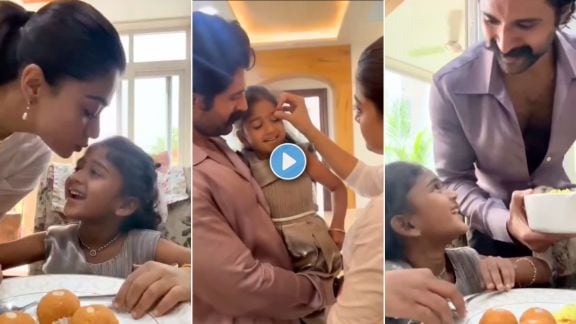 rashmika mandanna and vijay deverakonda invite little fan urs lucky thalli at hyderabad home video viral on social media