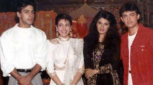 raveena tandon karisma kapoor and salman and aamir khan not talking to each other on andaz apna apna set