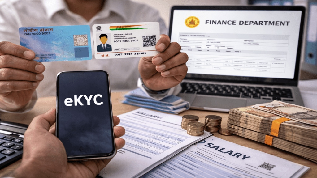 Maharashtra government employees salary e-KYC news | Finance Department Maharashtra e-KYC circular | Sevarth Pranali Aadhaar PAN linking process | Maharashtra state employees salary update 2026 Maharashtra government employees salary e-KYC news | Finance Department Maharashtra e-KYC circular | Sevarth Pranali Aadhaar PAN linking process | Maharashtra state employees salary update 2026