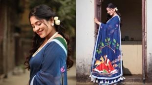 Actress Samruddhi Kelkar in beautiful blue handmade saree look for Star Pravah serial Halad Rusli Kunku Hasla.