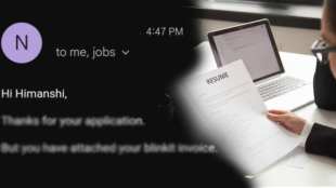 woman attaches blinkit invoice instead of cv
