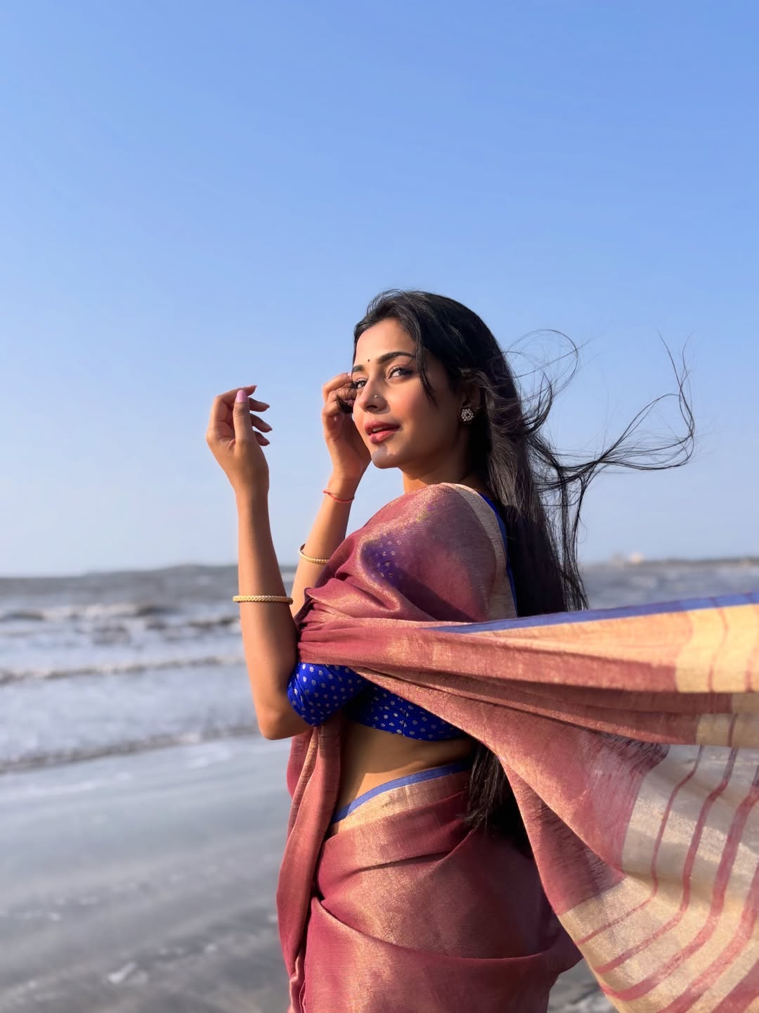 Shivani Mundhekar purple saree photoshoot
