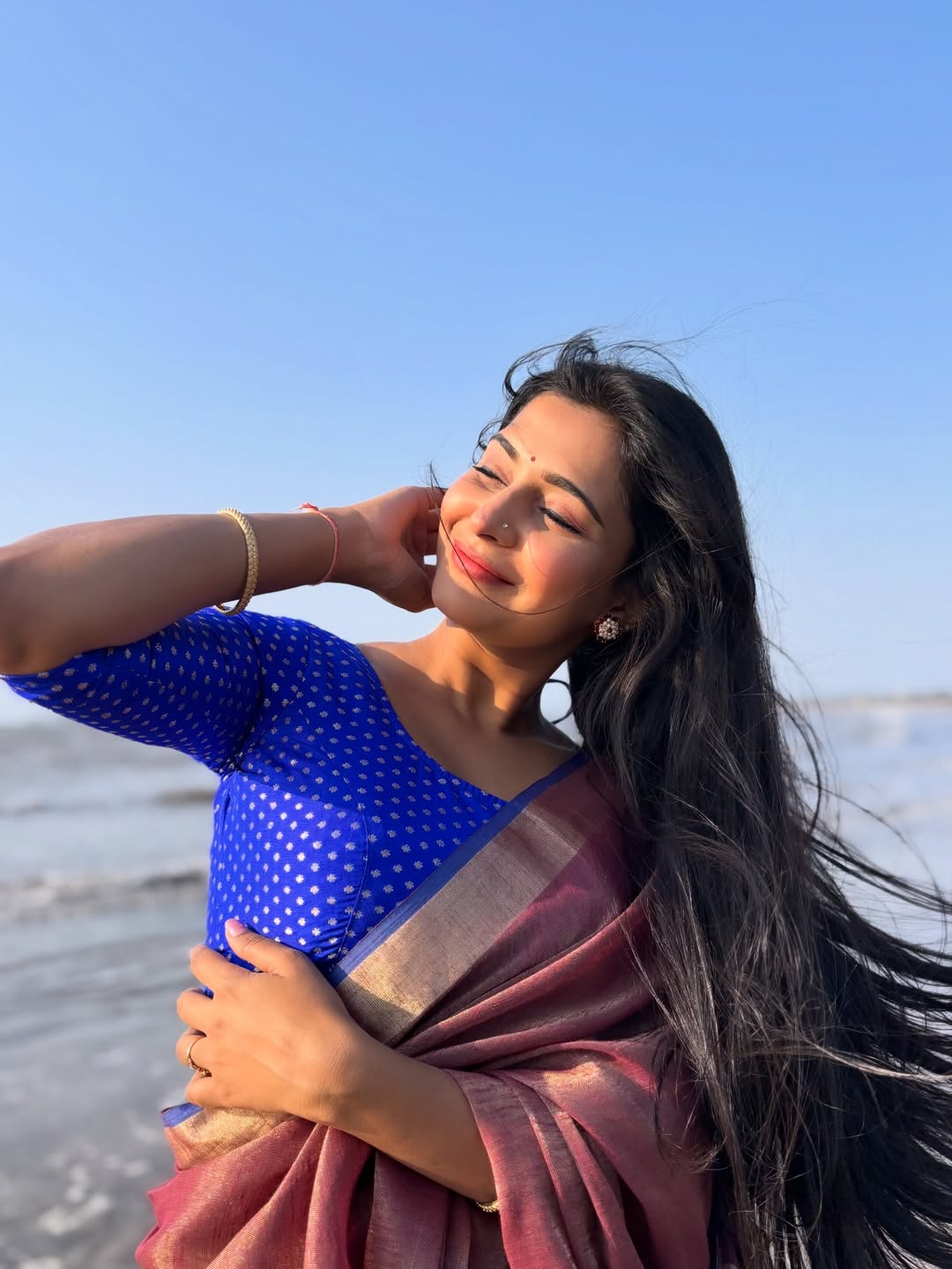 Shivani Mundhekar purple saree photoshoot
