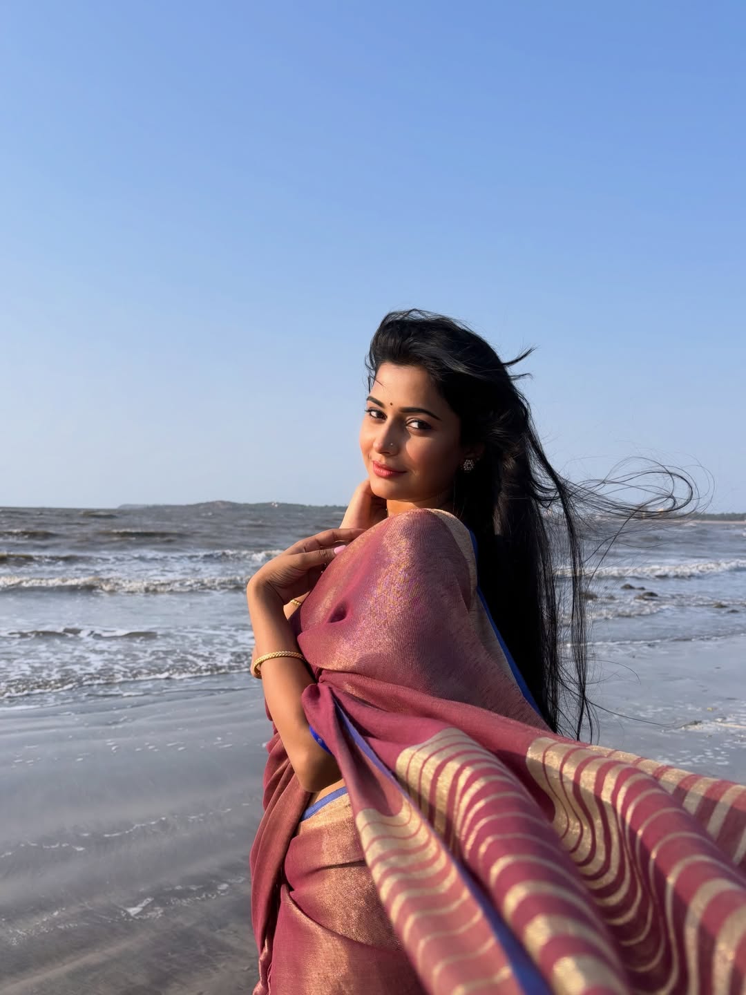 Shivani Mundhekar purple saree photoshoot