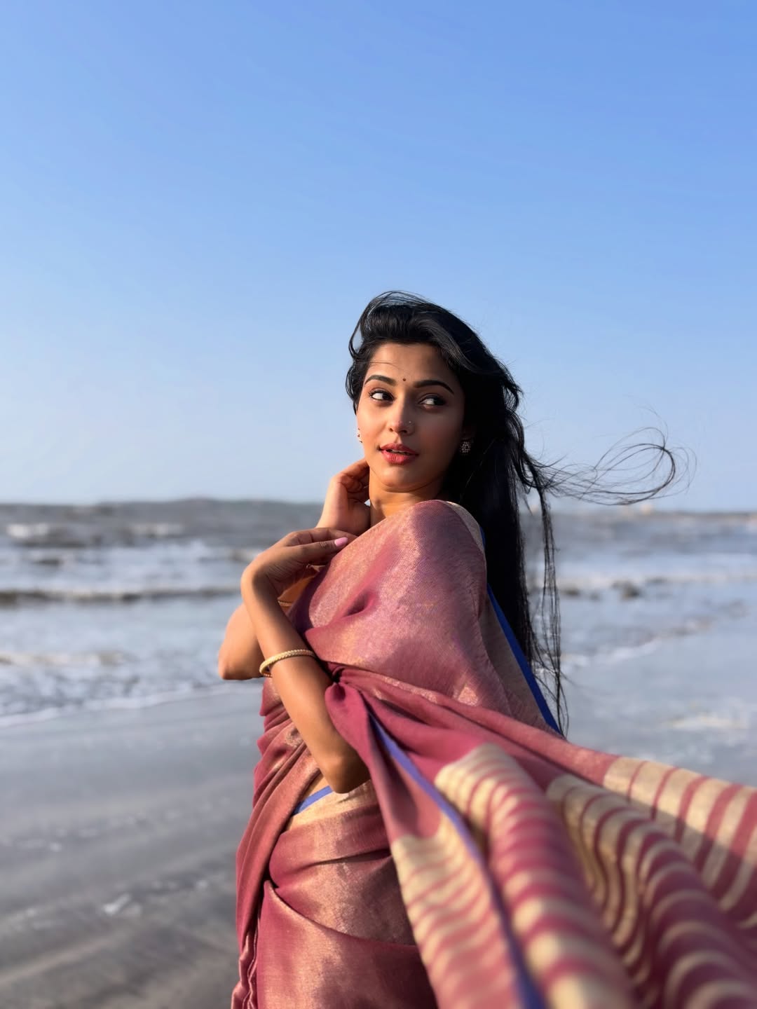 Shivani Mundhekar purple saree photoshoot
