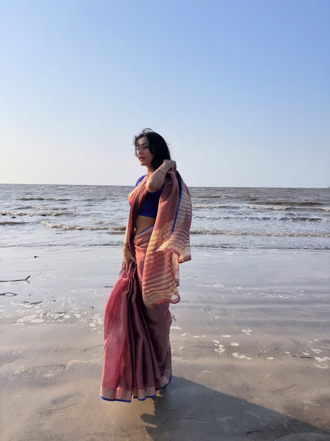 Shivani Mundhekar purple saree photoshoot