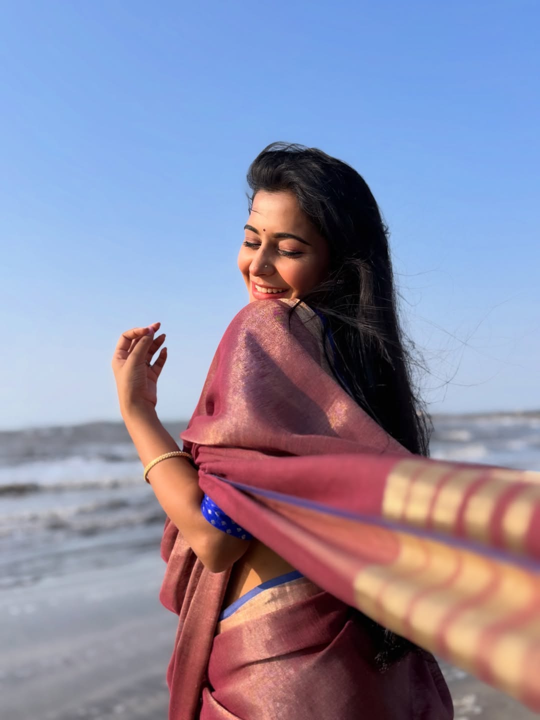 Shivani Mundhekar purple saree photoshoot