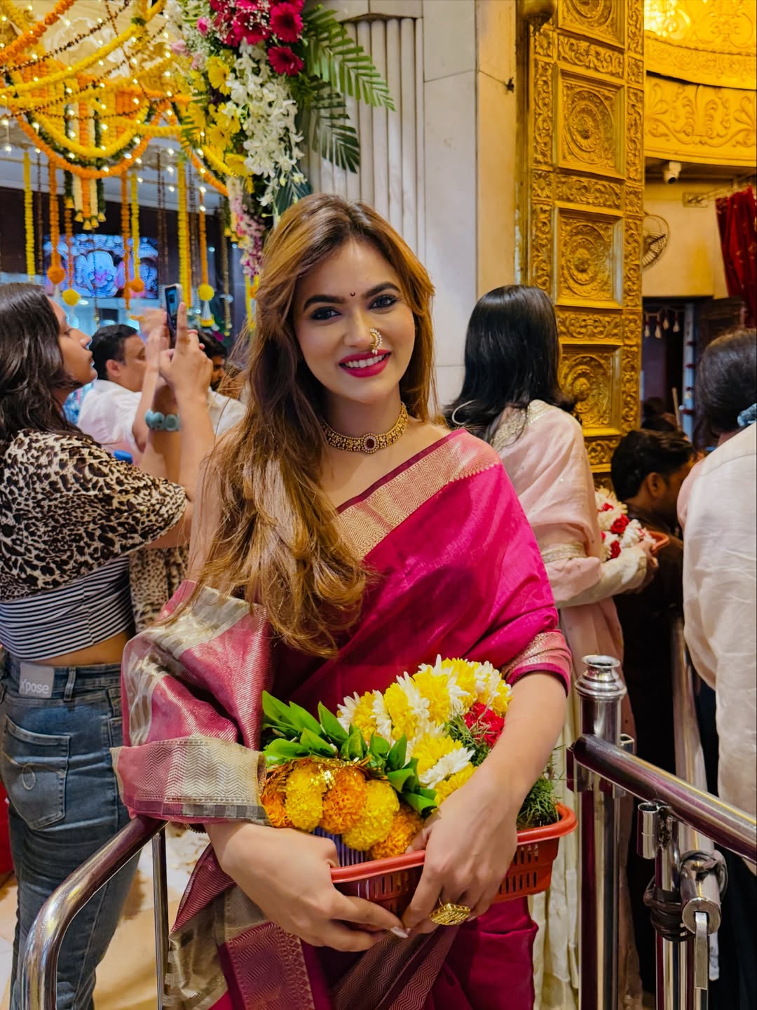 Bigg Boss Marathi 6 fame Reva Kaurase traditional look Siddhivinayak visit