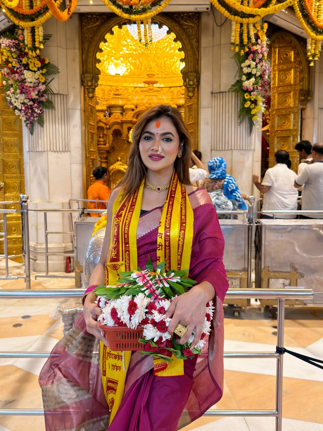 Bigg Boss Marathi 6 fame Reva Kaurase traditional look Siddhivinayak visit