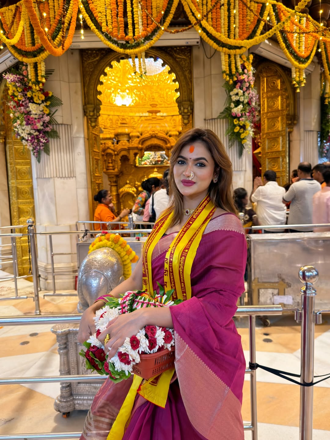 Bigg Boss Marathi 6 fame Reva Kaurase traditional look Siddhivinayak visit