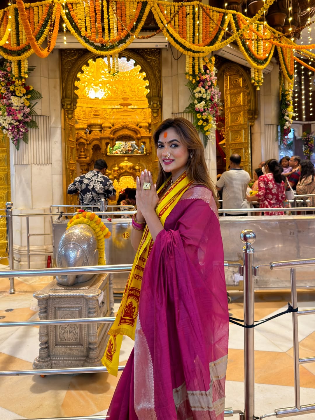 Bigg Boss Marathi 6 fame Reva Kaurase traditional look Siddhivinayak visit
