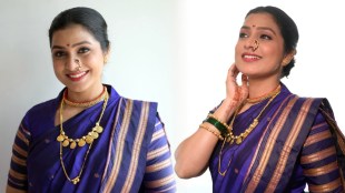 Amruta Pawar Blue Narayanpeth Nauvari Saree Look