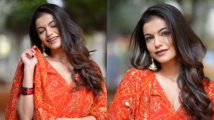 Anushri Mane Orange Bandhani Dress Look