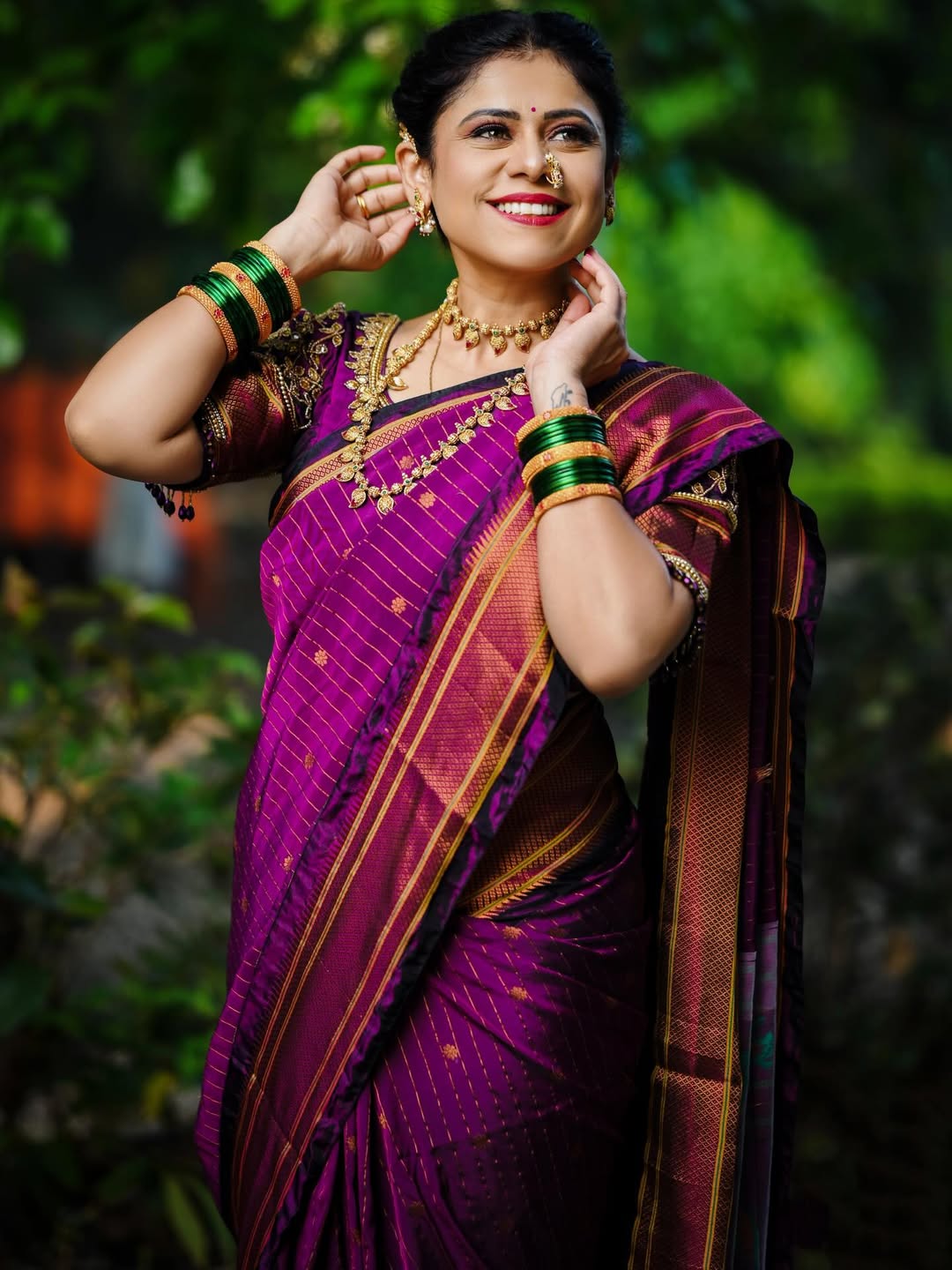 Ashvini Mahangade Purple Paithani Saree Look