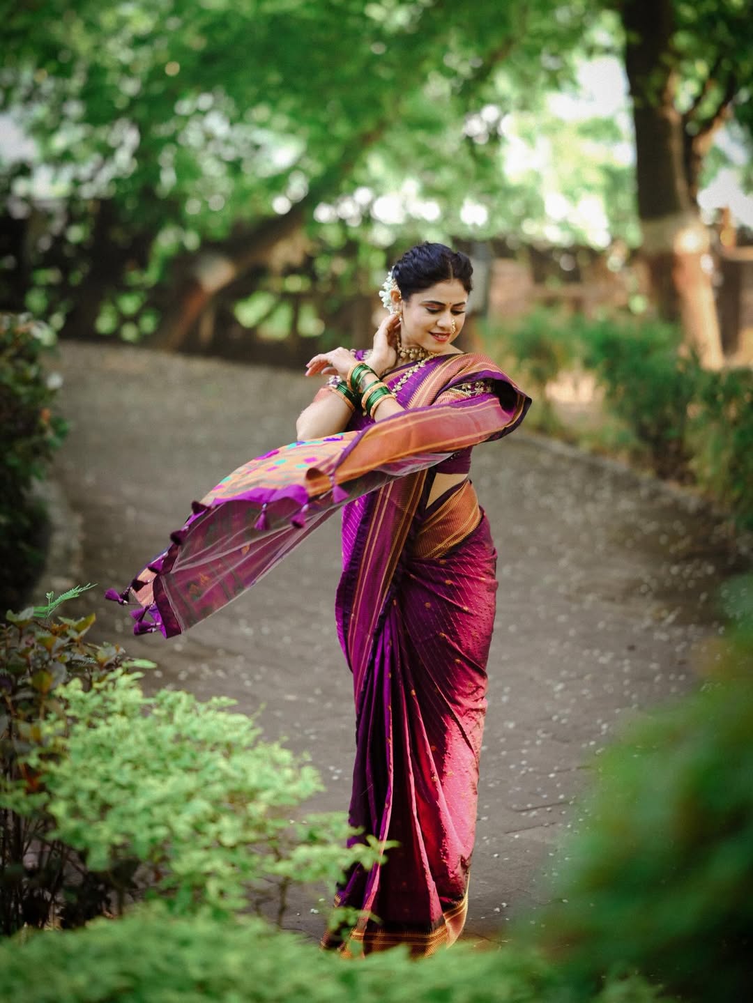 Ashvini Mahangade Purple Paithani Saree Look