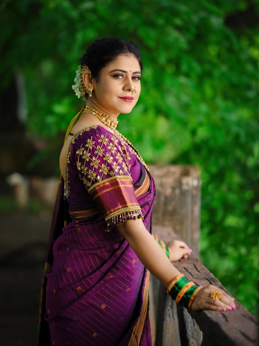 Ashvini Mahangade Purple Paithani Saree Look