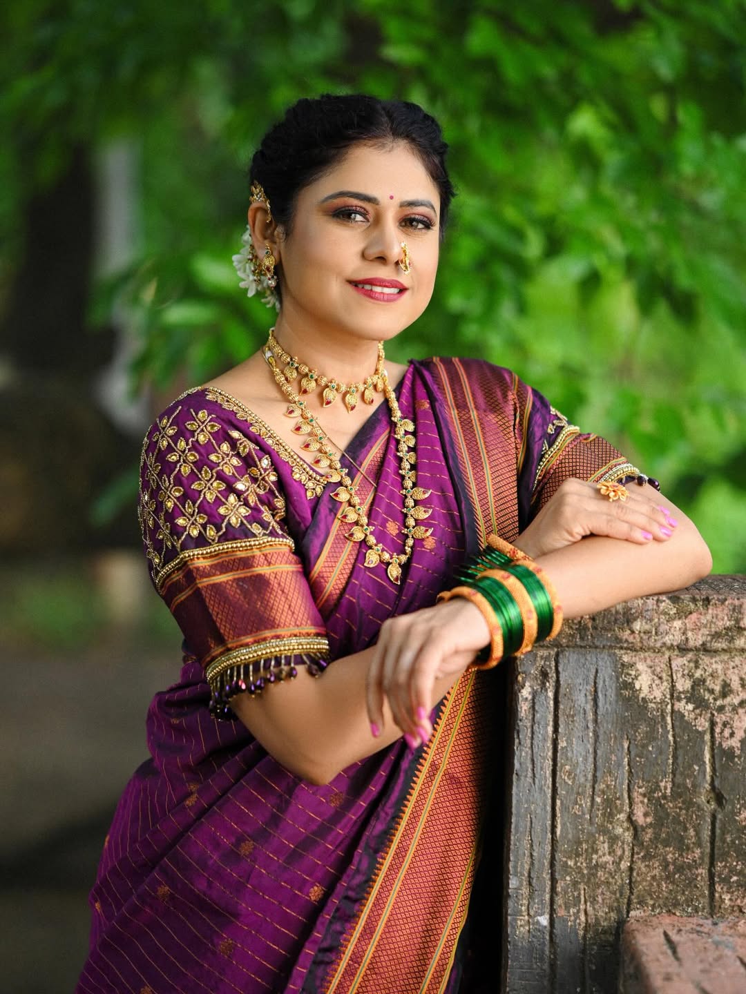 Ashvini Mahangade Purple Paithani Saree Look