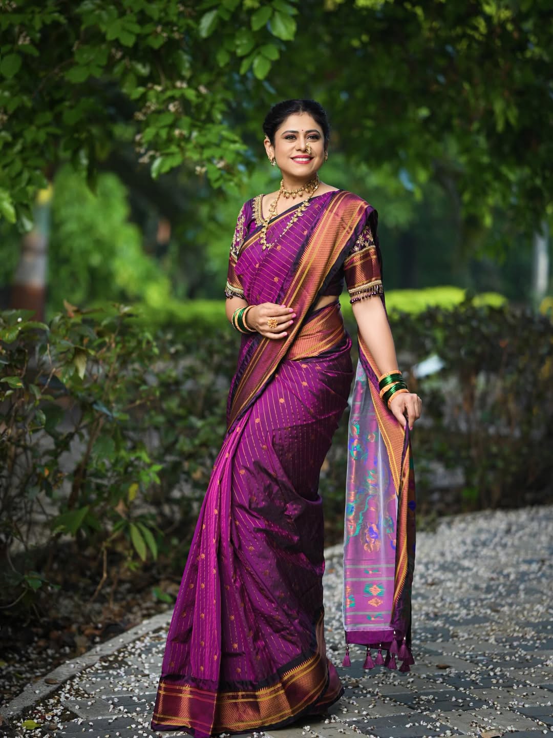 Ashvini Mahangade Purple Paithani Saree Look
