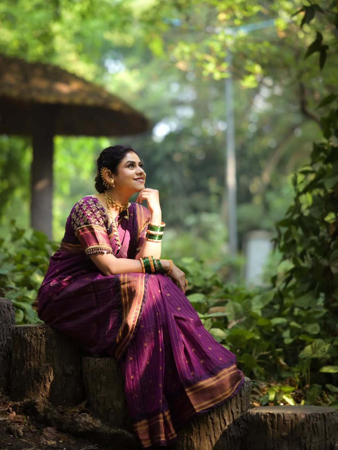 Ashvini Mahangade Purple Paithani Saree Look