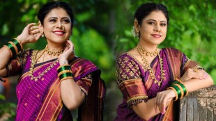 Ashvini Mahangade Purple Paithani Saree Look