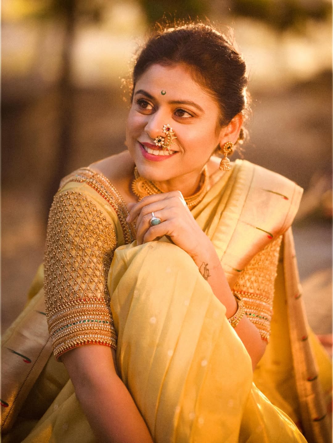 Ashvini Mahangade White Muniya Paithani Saree Look