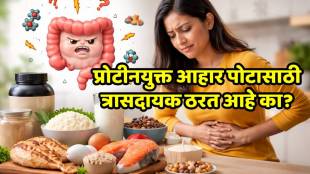 Man experiencing stomach pain after eating high protein food.